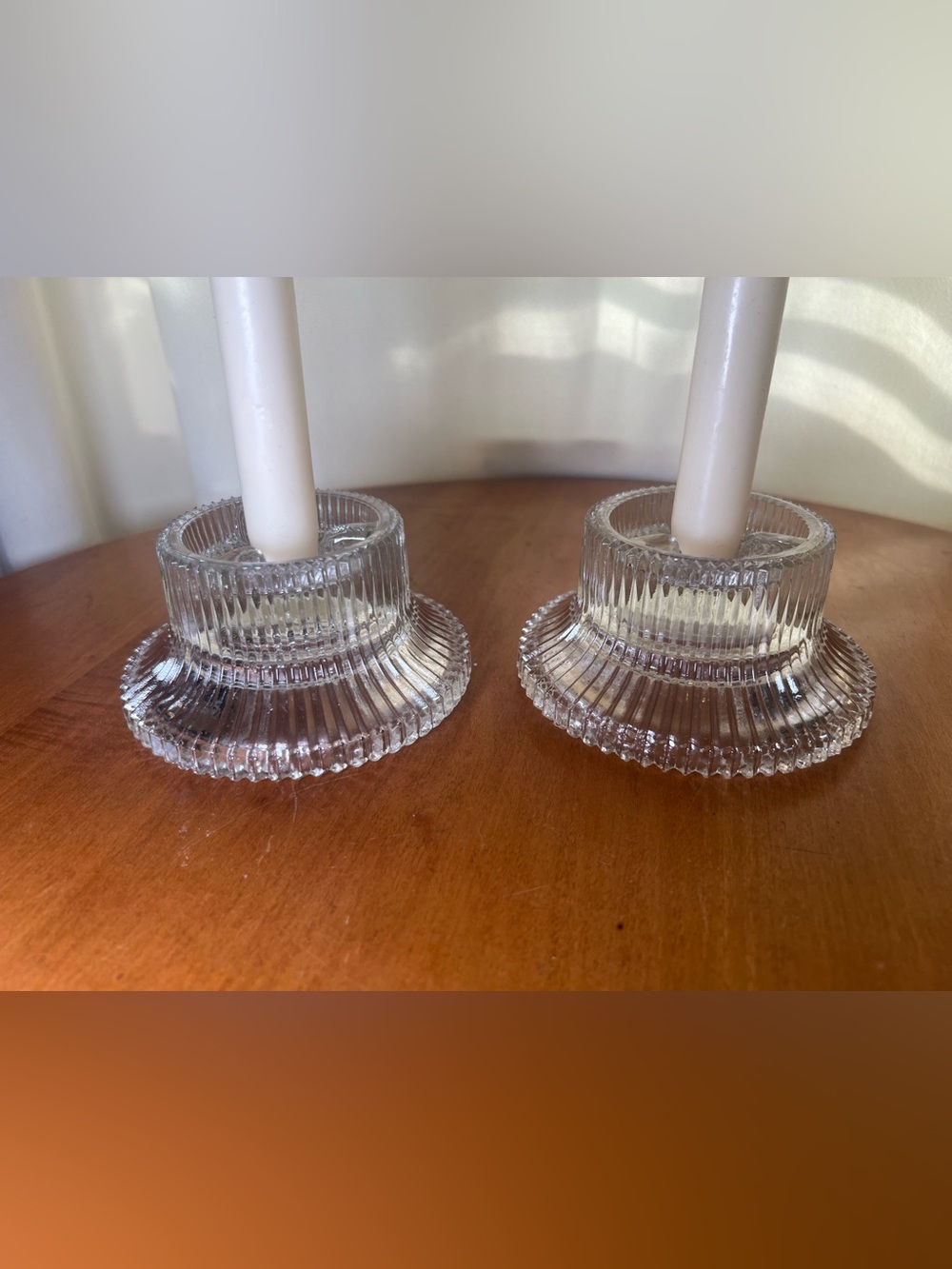 Vintage Pair of Indiana Glass Reflections Reversible Sawtooth Candleholders - 2